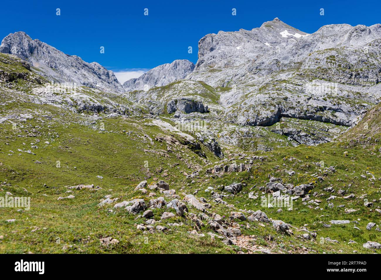 View of Picos de Europa National Park near Fuente Dé cable car. Region of Liébana, Cantabria, Spain. Stock Photo