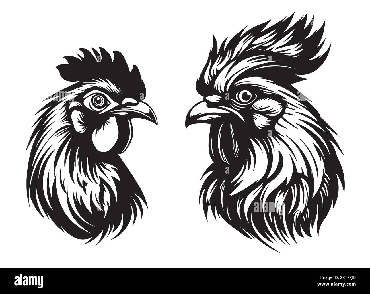 Rooster and hen farm logo sketch hand drawn Vector Stock Vector