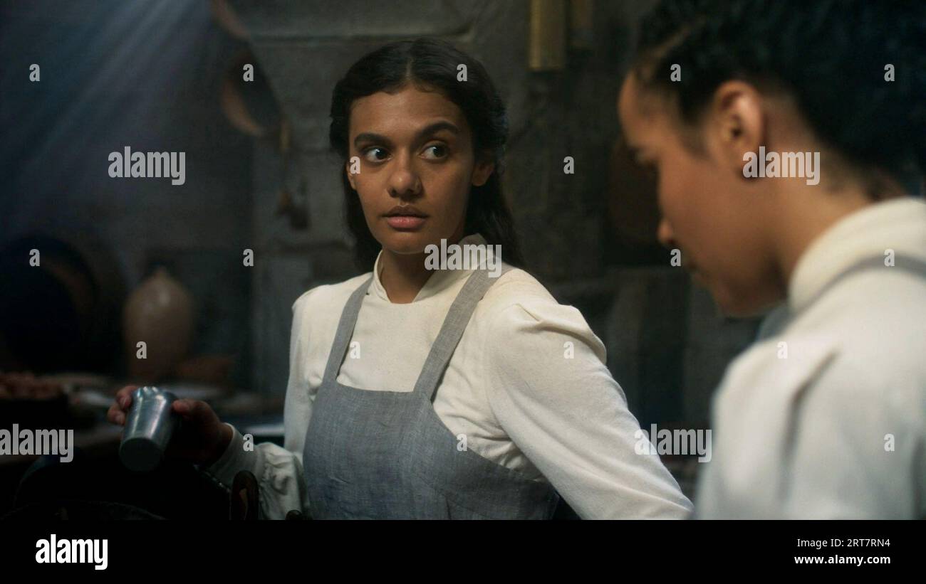 USA. Zoe Robbins and Madeleine Madden in a scene in the (C)Amazon video new  series : The Wheel of Time (2021) . Plot: Set in a high fantasy world where  magic exists,