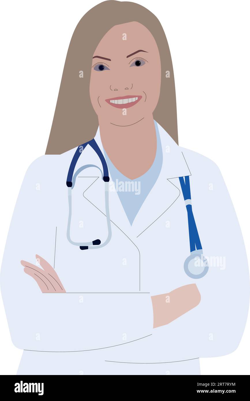 Doctors day, simple vector illustration, woman in doctor coat. March 14th Medicine day and October 3th international doctors day. Stock Vector