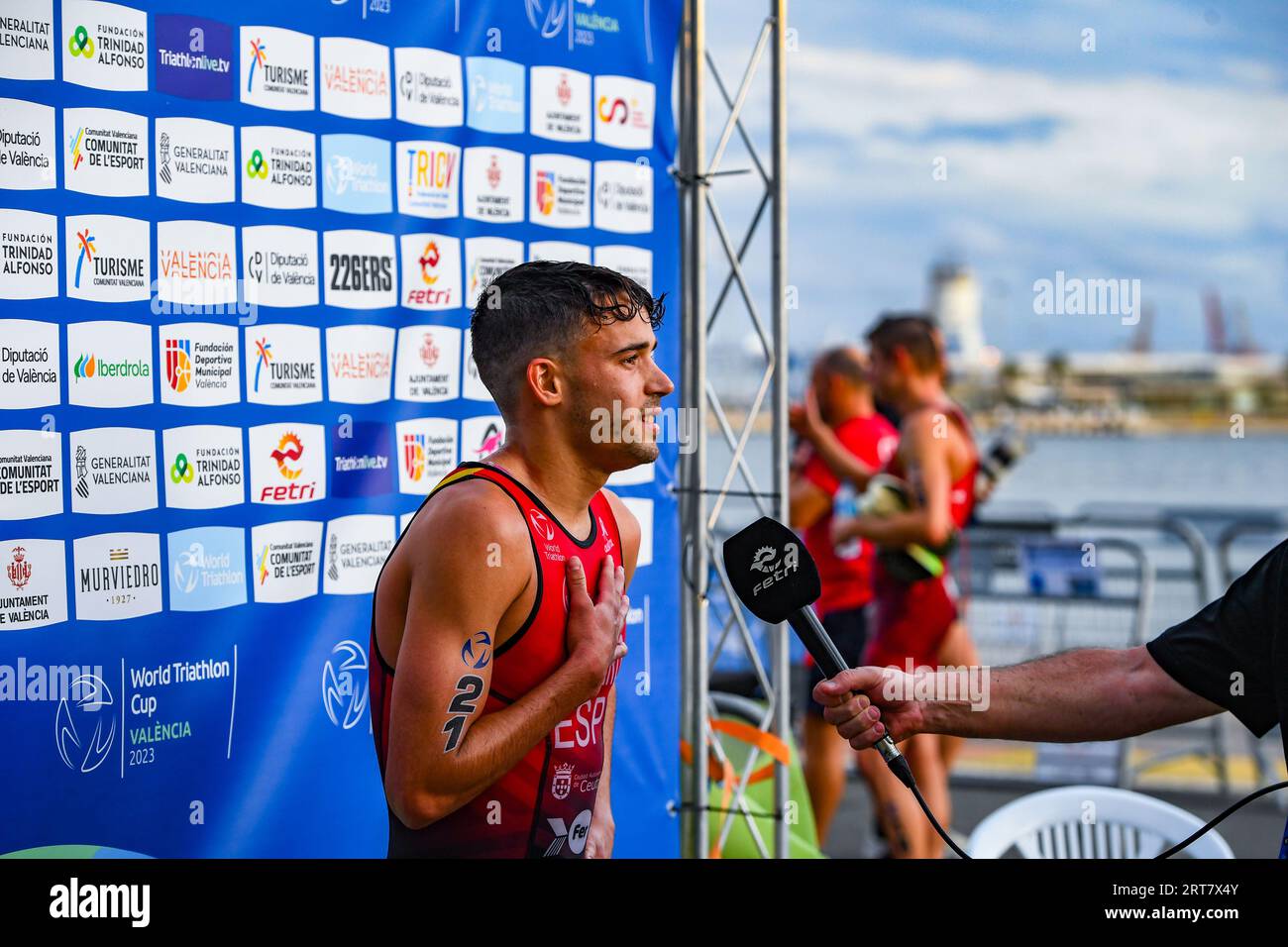 Valencia, Spain. 03rd Sep, 2023. Race winner David Cantero Del Campo of Spain seen during the bike race of 2023 Triathlon World Cup in La Marina de Valencia. Credit: SOPA Images Limited/Alamy Live News Stock Photo
