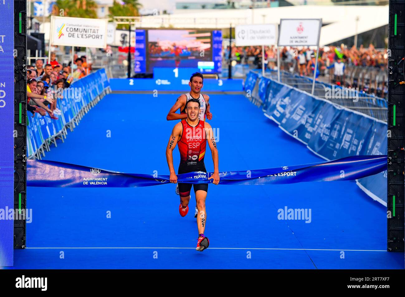 Valencia, Spain. 03rd Sep, 2023. David Cantero Del Campo (F) of Spain seen crossing the finishing line during the bike race of 2023 Triathlon World Cup in La Marina de Valencia. (Photo by Alexander Bogatyrev/SOPA Images/Sipa USA) Credit: Sipa USA/Alamy Live News Stock Photo