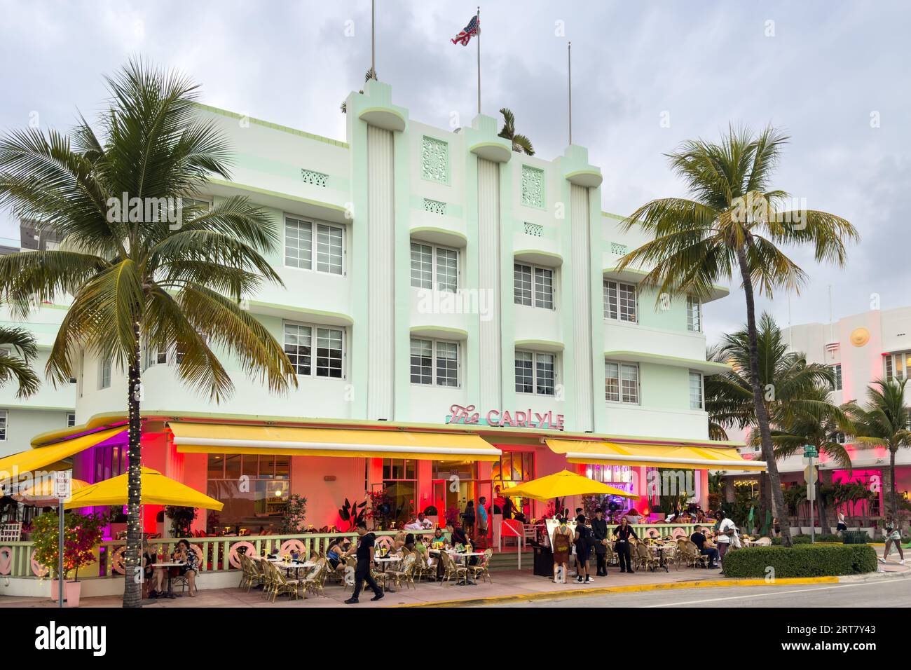 Miami, Florida August 25th, 2023 Carlyle hotel facade in Ocean Drive