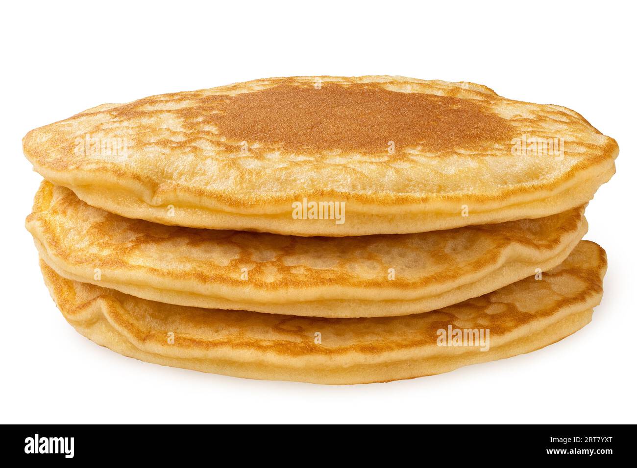 Stack of three pancakes isolated on white. No topping. Stock Photo