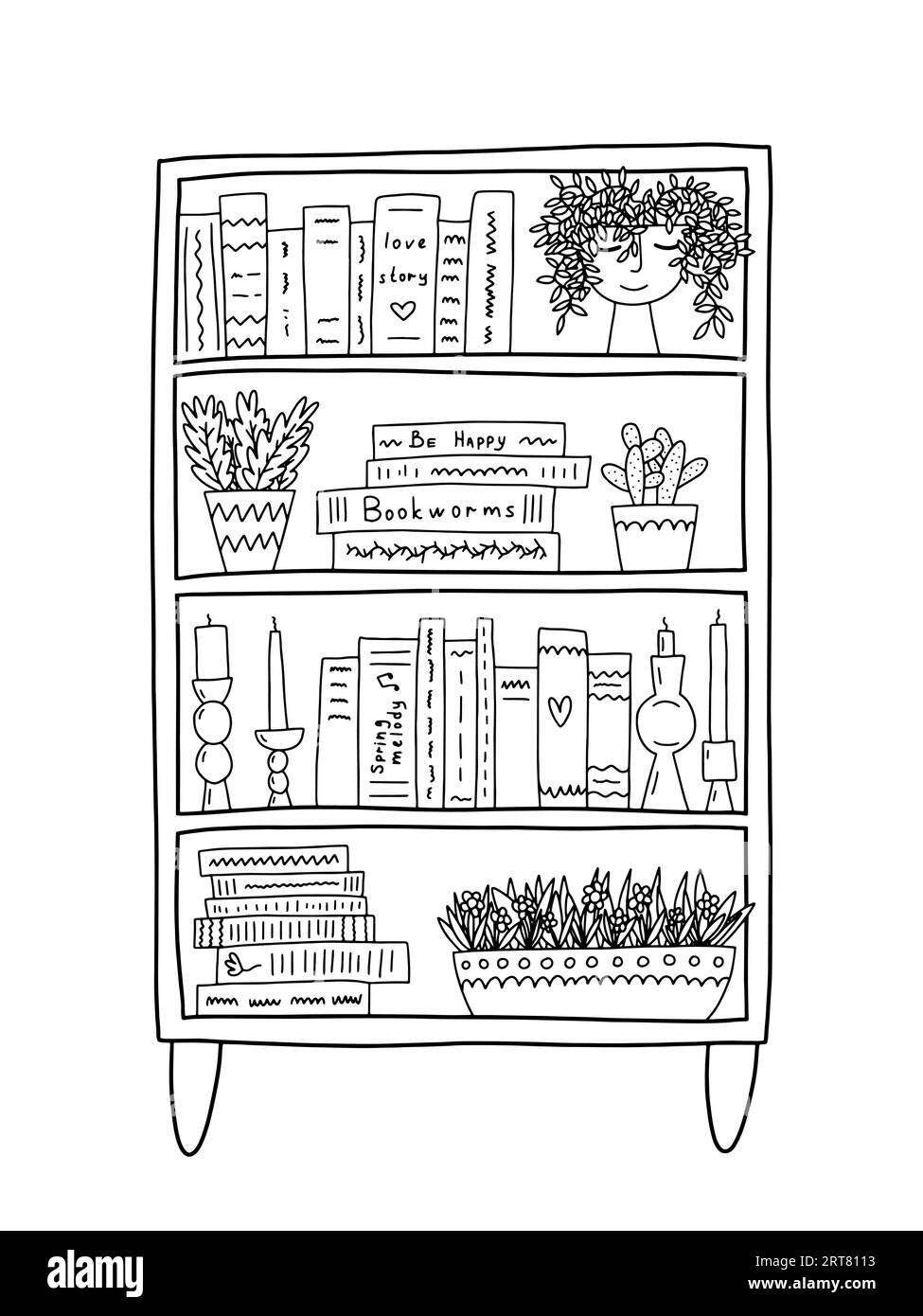 Premium Vector  Outline drawing of home bookshelf bookcase with