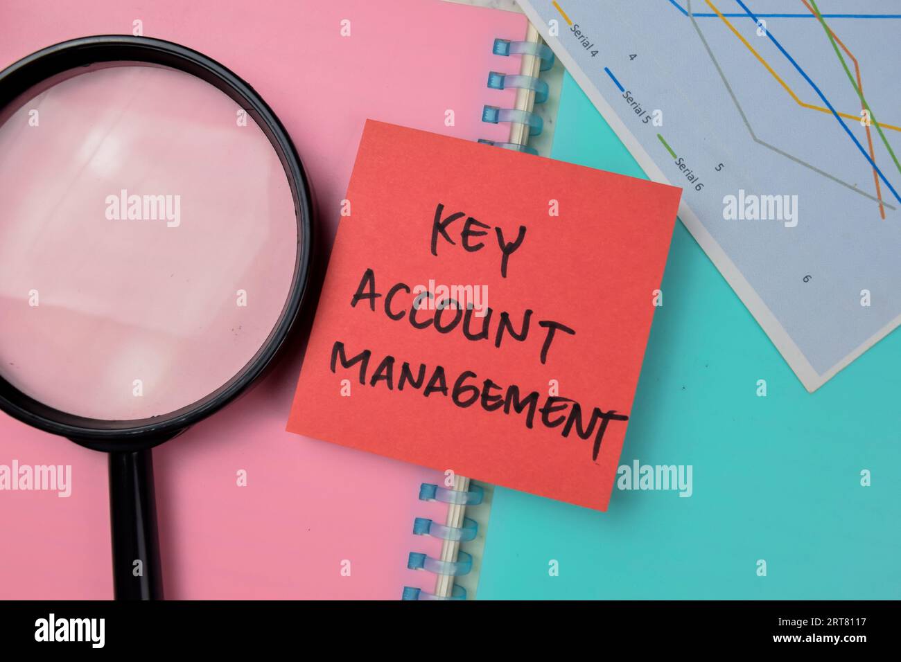 Concept of Key Account Management write on sticky notes isolated on Wooden Table. Stock Photo