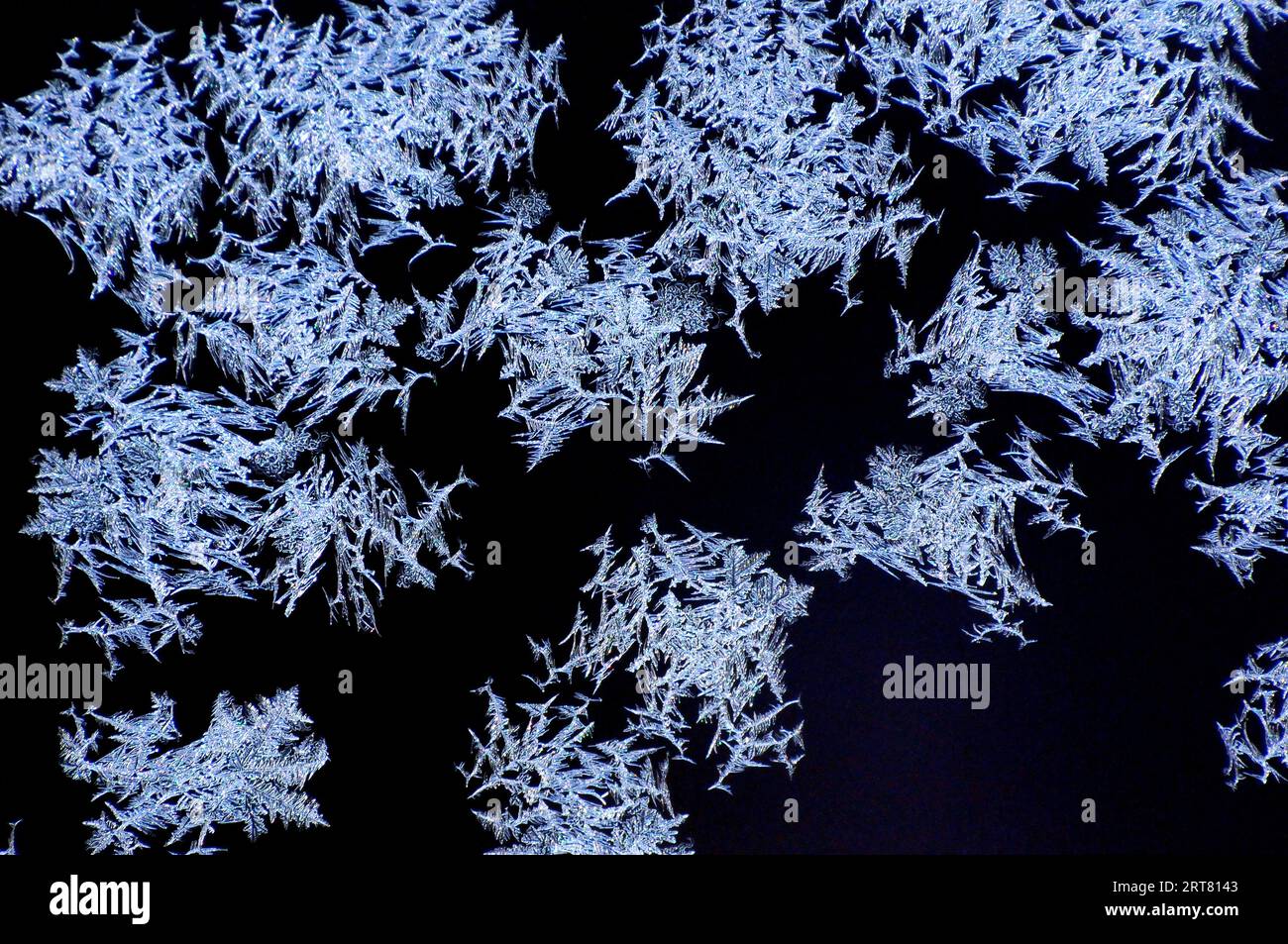 Beautiful nature shot, natural wallpaper, "tribal" ice formations on a glass plate created by the harsh winter cold Stock Photo