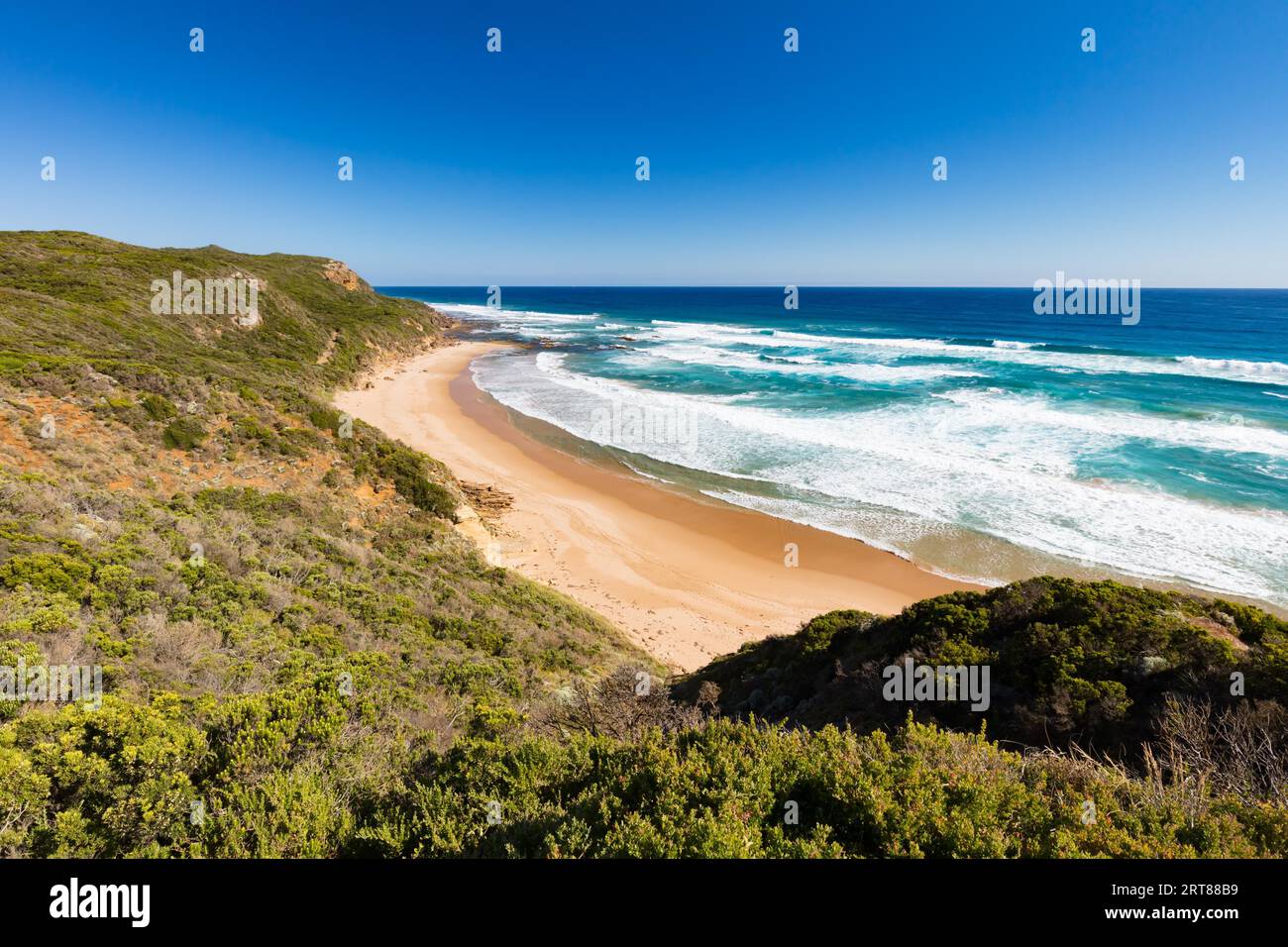 The view from Castle Cove Lookout along the Great Ocean Rd near Apollo Bay in Victoria, Australia Stock Photo