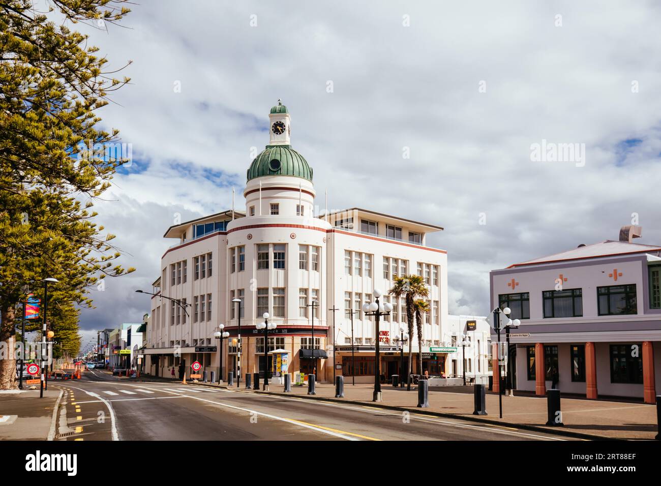 Napier, New Zealand, September 30 2017: The historic art deco architecture on an early spring morniing in Napier New Zealand Stock Photo