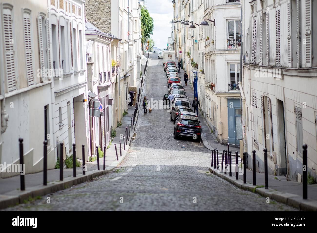 Paris, France, May 12, 2017: People in a street in Montmartre district Stock Photo