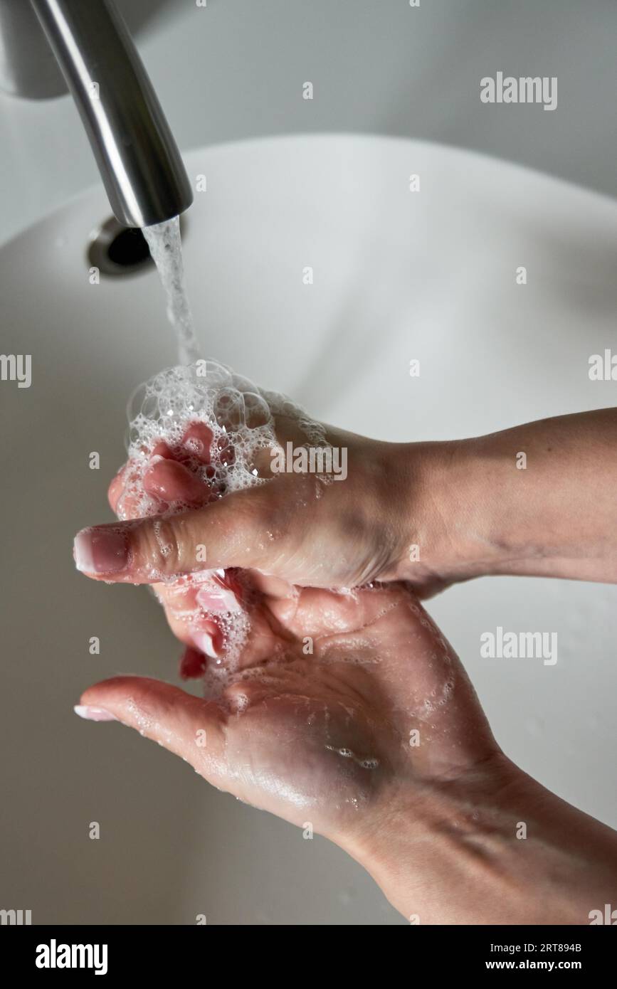 Hygienic hand washing Stock Photo