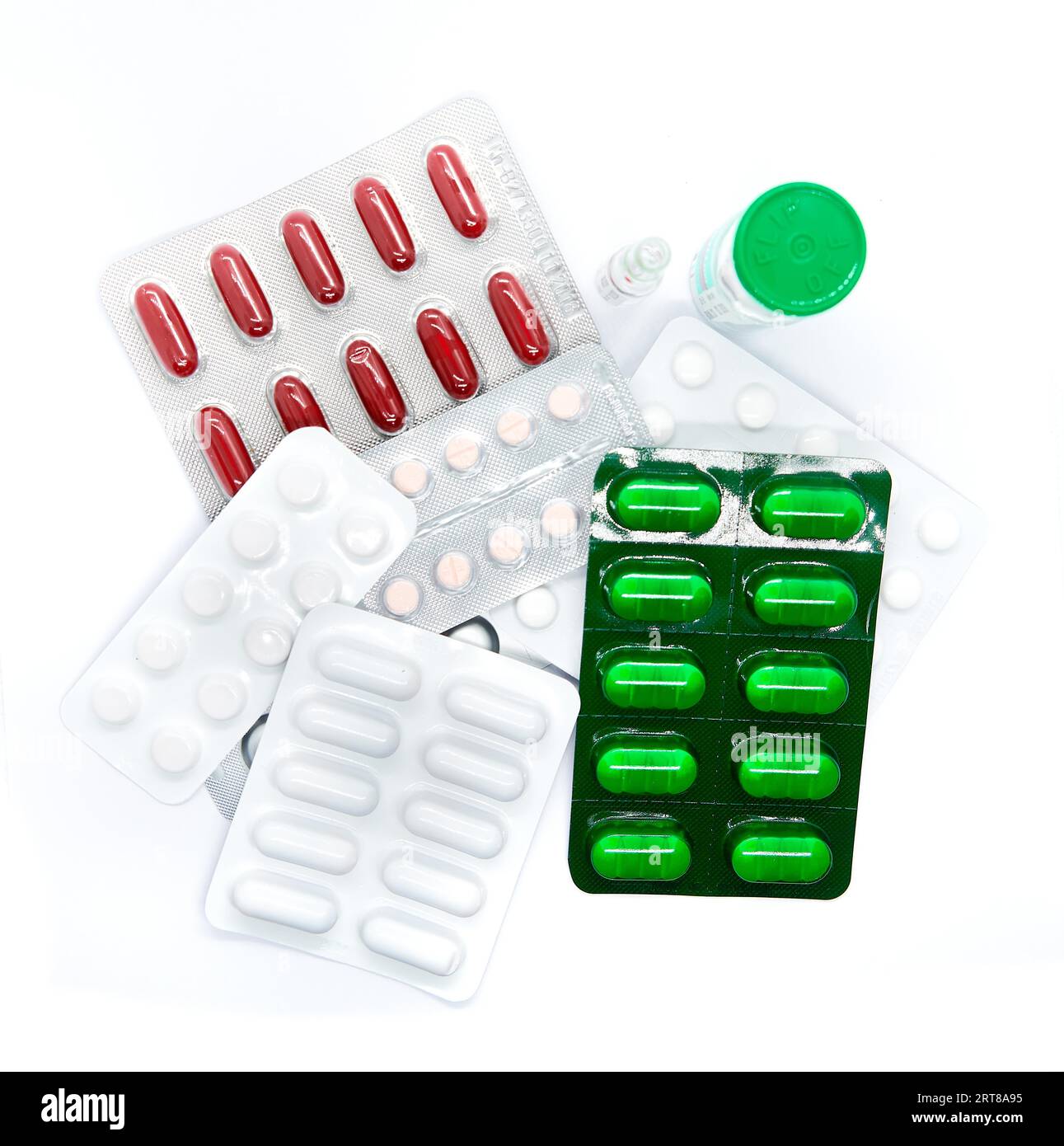 Different pill and tablet medicine blisters Stock Photo