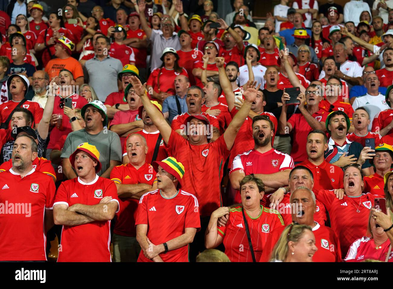 Wales fans before the UEFA Euro 2024 Qualifying Group D match at the Skonto Stadium, Riga. Picture date: Monday September 11, 2023. Stock Photo