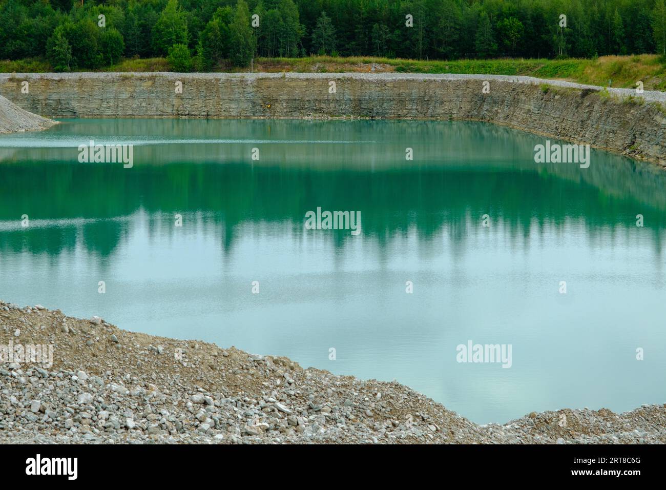 This is a former shale quarry with azure water and picturesque hills
