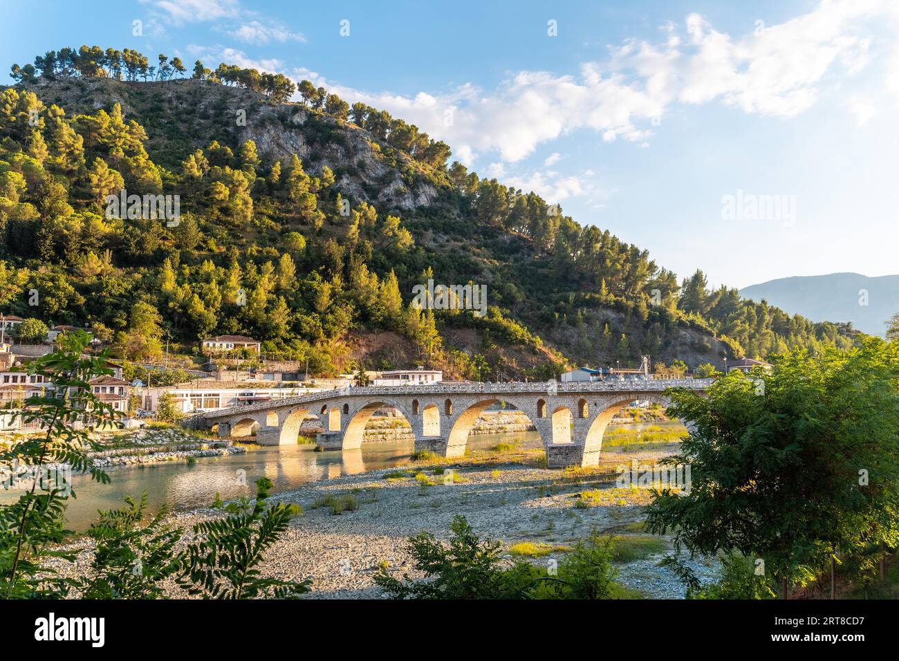 View Of The Gorica Bridge In The Historic City Of Berat In Albania And View Of The Gorica Bridge In The Historic City Of Berat In Albania And