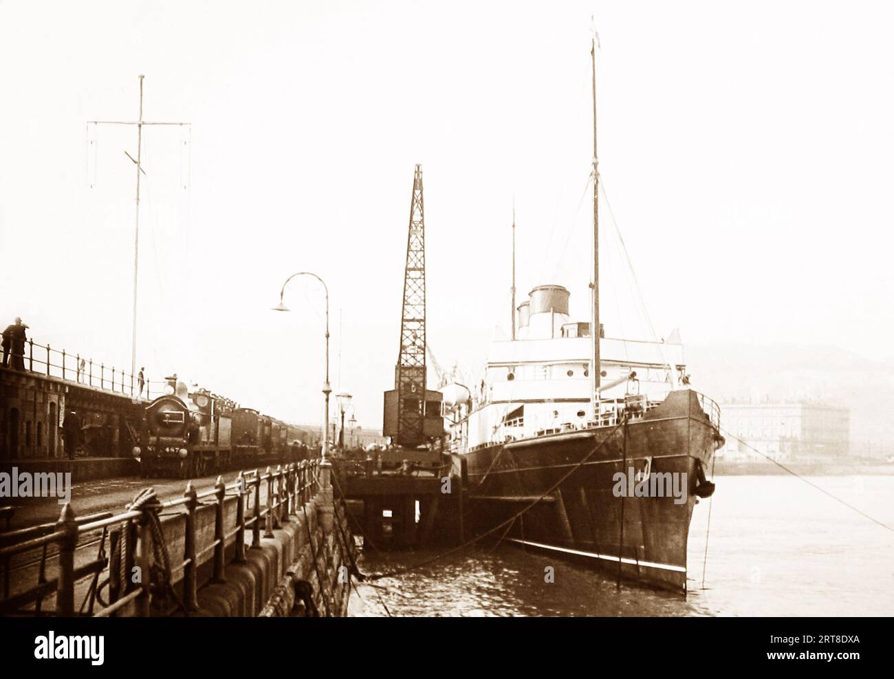 Steamer and railway train, Dover docks, early 1900s Stock Photo