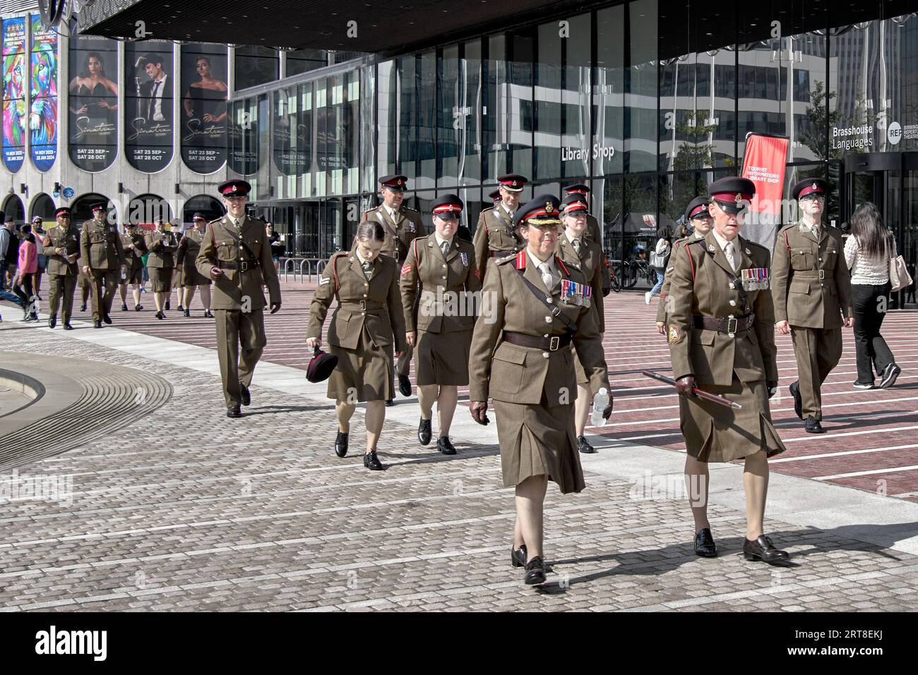 Military personnel UK in full uniform during a recruitment exhibition Centenary Square Birmingham England Stock Photo