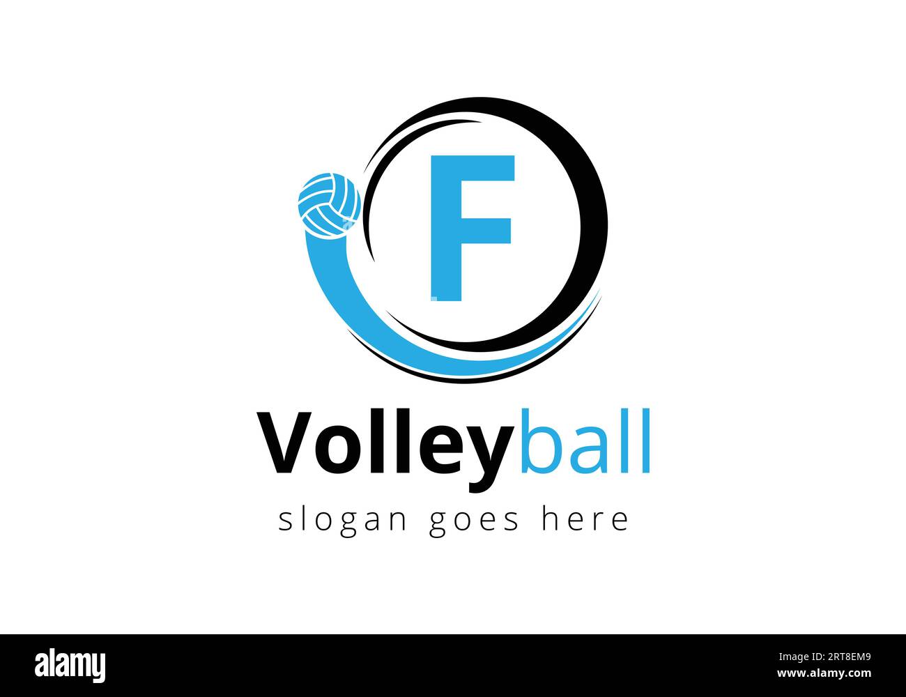 Initial Letter F Volleyball Logo Concept. Volleyball Sports Symbol Vector Template Stock Vector