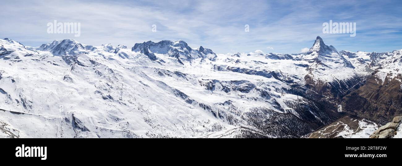 Panoramic view of the Swiss Alps with the famous Matterhorn Stock Photo ...