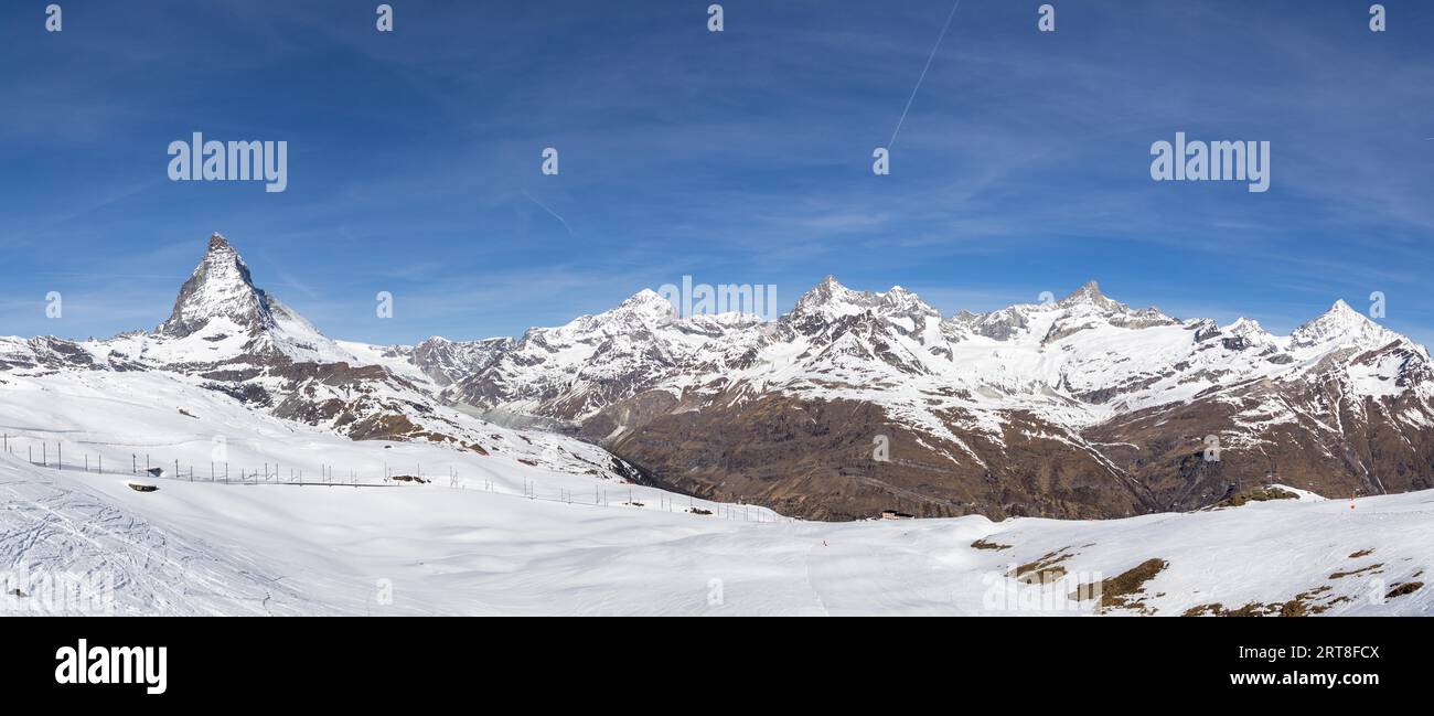 Panoramic view of the Swiss Alps with the famous Matterhorn Stock Photo ...
