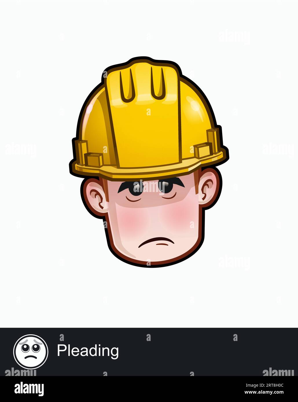 Icon of a construction worker face with Pleading emotional expression. All elements neatly on well described layers and groups. Stock Vector