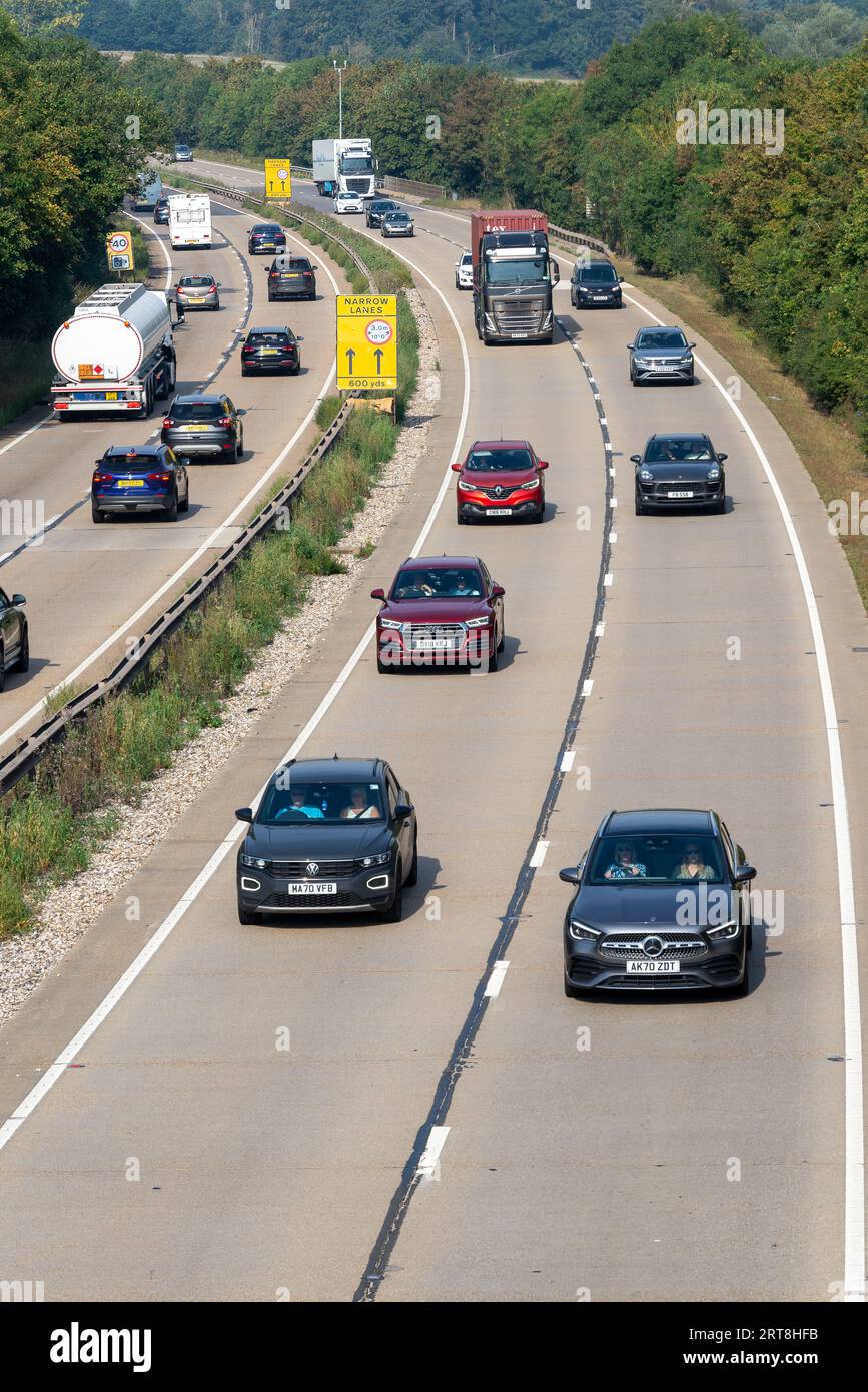 Traffic on the A12 at Galleywood near Chelmsford, Essex, UK. Dual carriageway route from London to Suffolk. Busy on hot summer day Stock Photo