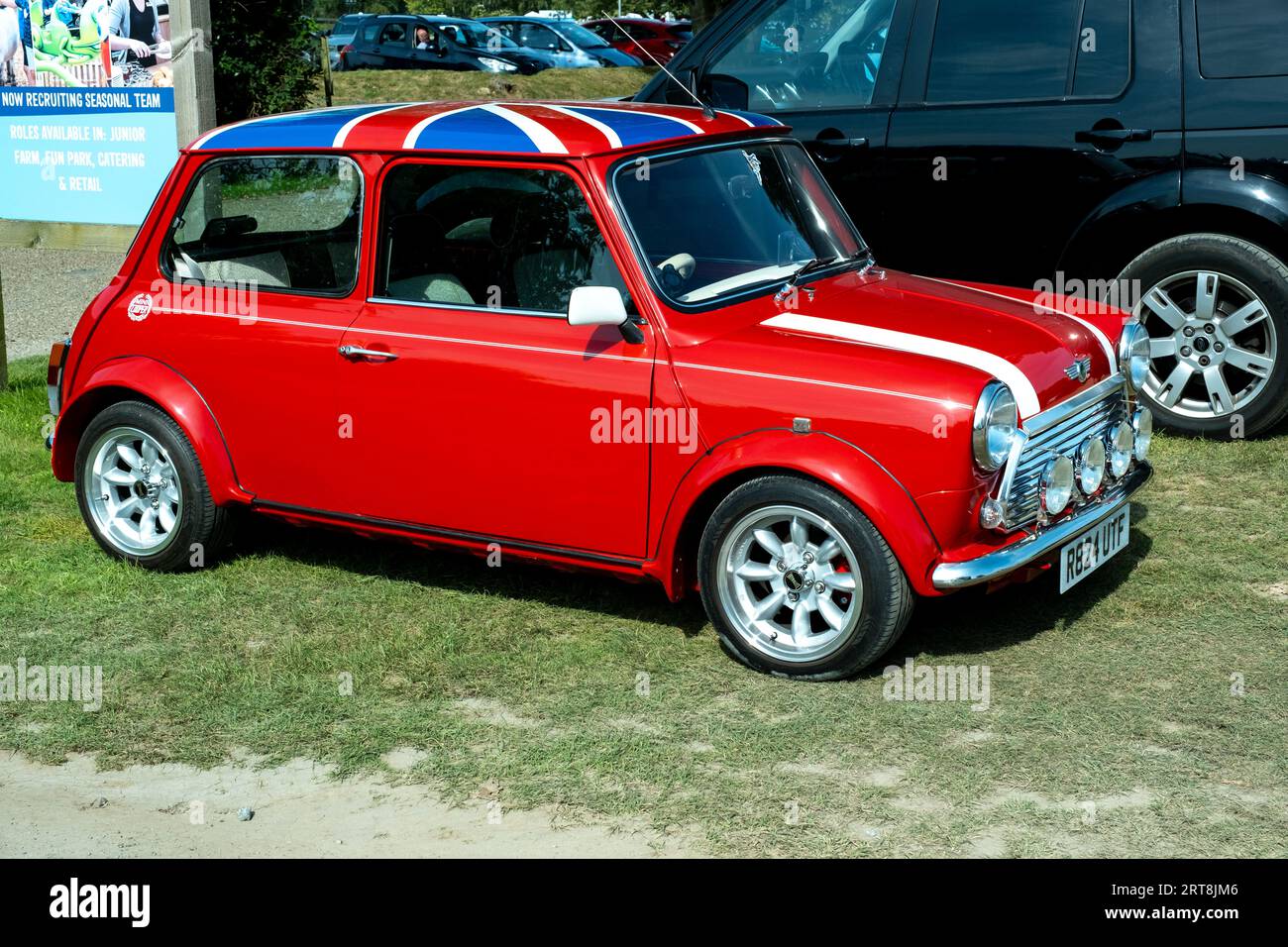 Wroxham, Norfolk, UK September 10 2023. Classic Mini Cooper with a