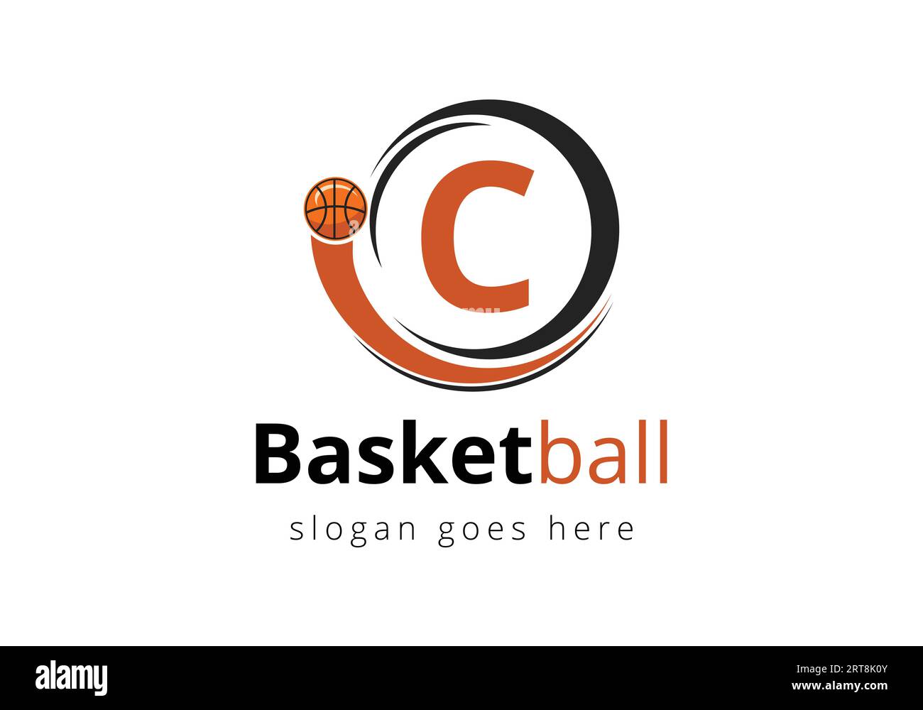 Letter C Basketball Logo Concept With Moving Basketball Icon. Sports