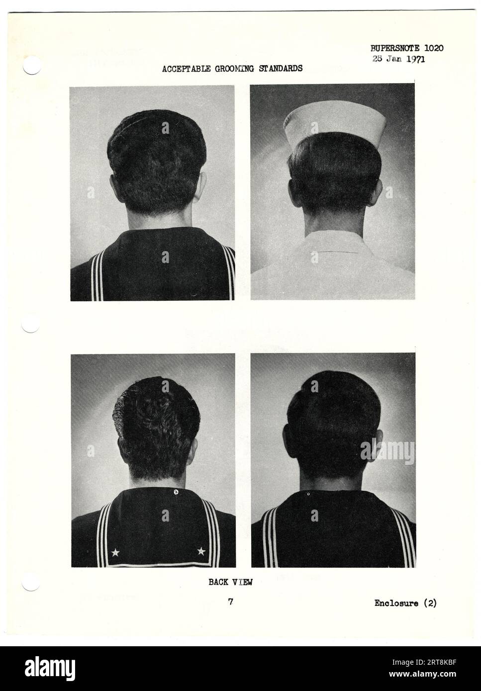U.S. Navy Bureau of Personnel Notice showing 'Acceptable Grooming Standards' sent to all Navy bases and ships in 1971. Stock Photo