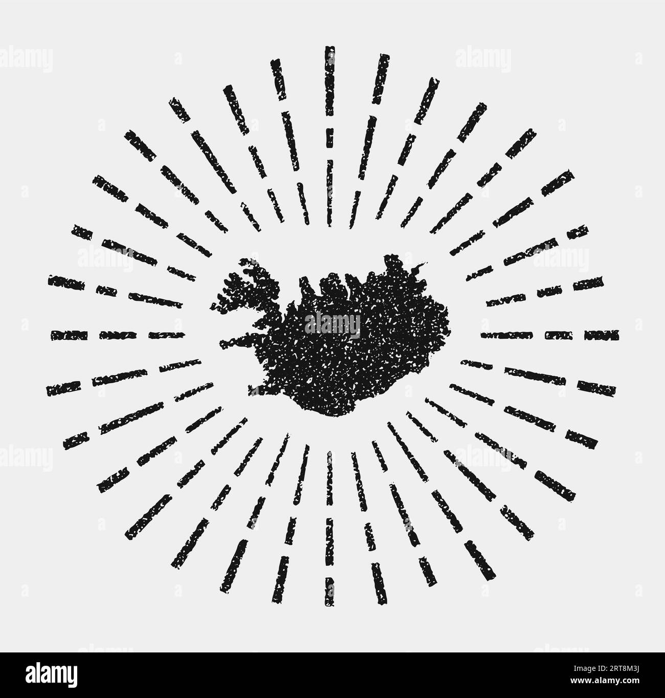 Vintage map of Iceland. Grunge sunburst around the country. Black ...