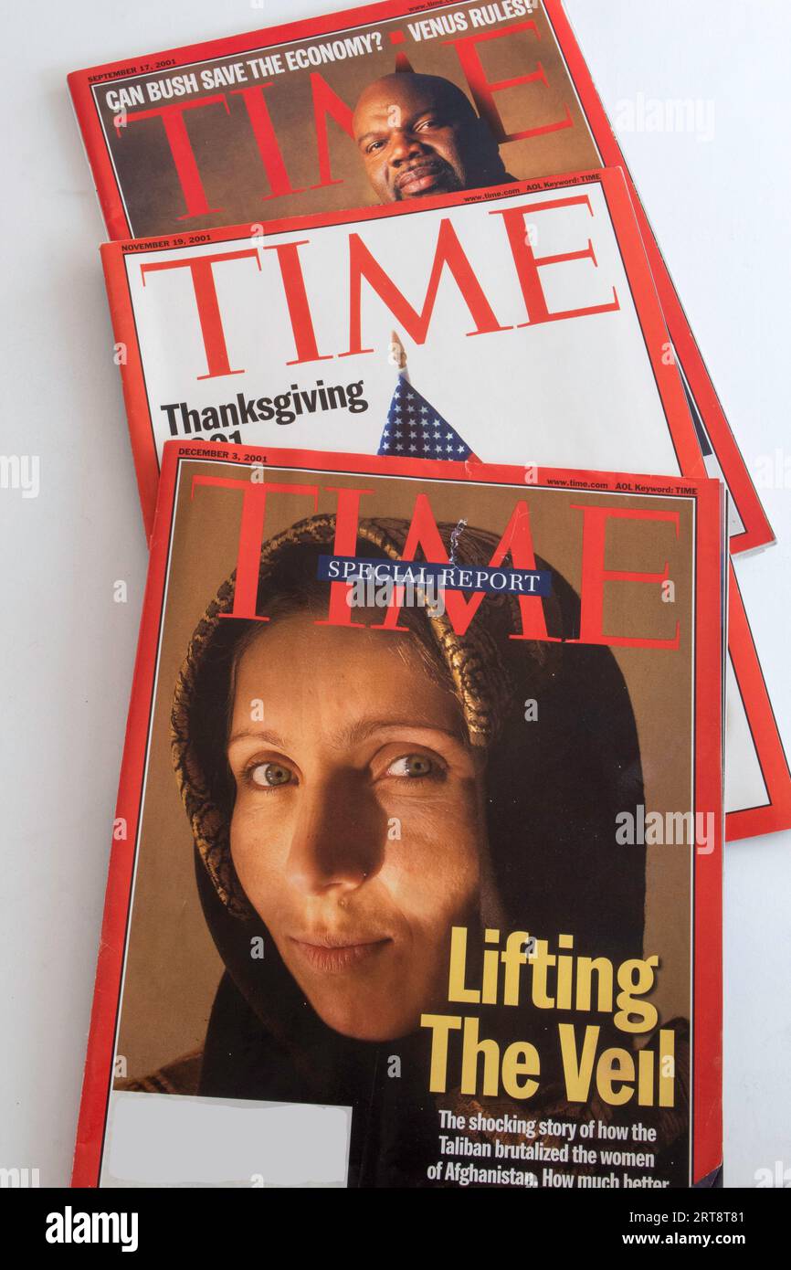 A still life of 2001 'Time' magazines, USA Stock Photo