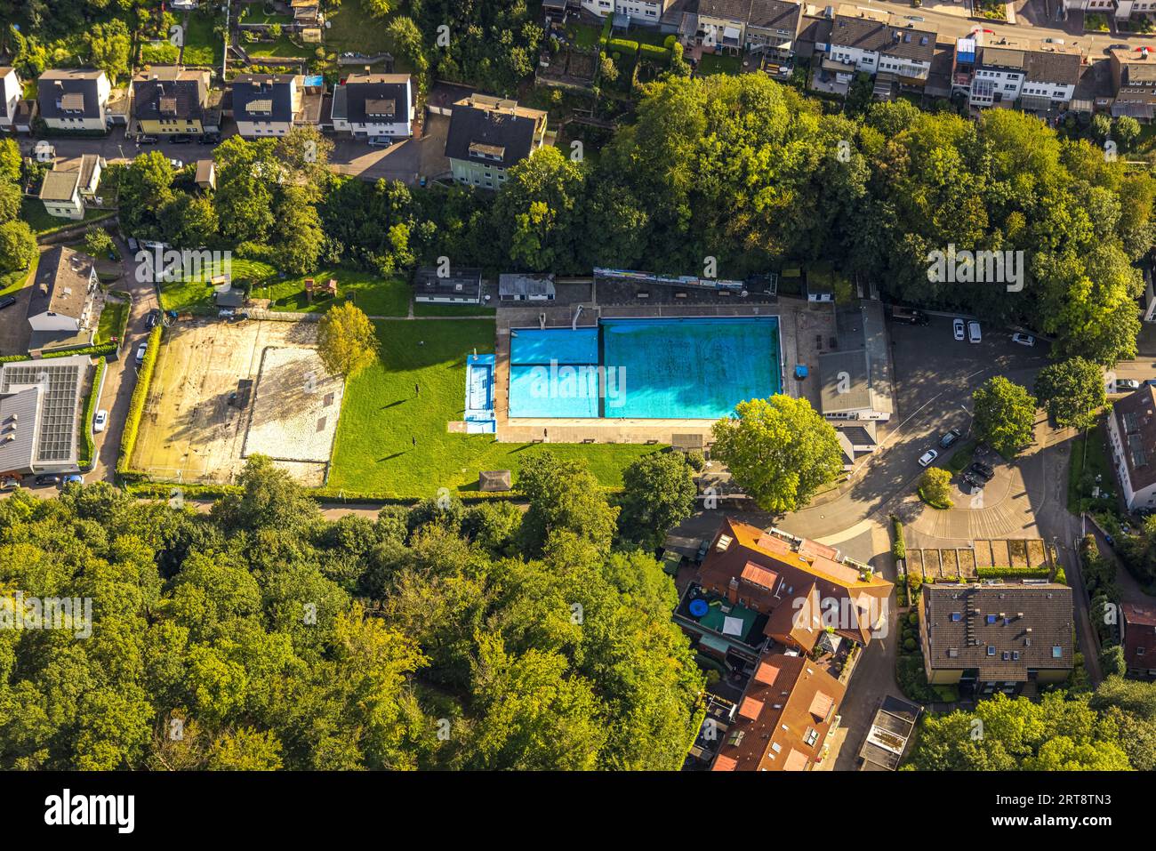 Aerial view, outdoor pool Henkhausen, Hohenlimburg, Hagen, Ruhr area, North Rhine-Westphalia, Germany, Bathhouse, Bathing resort, DE, Europe, Outdoor Stock Photo