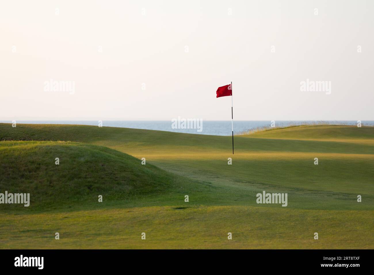 Golf Course flag at sunset Stock Photo Alamy