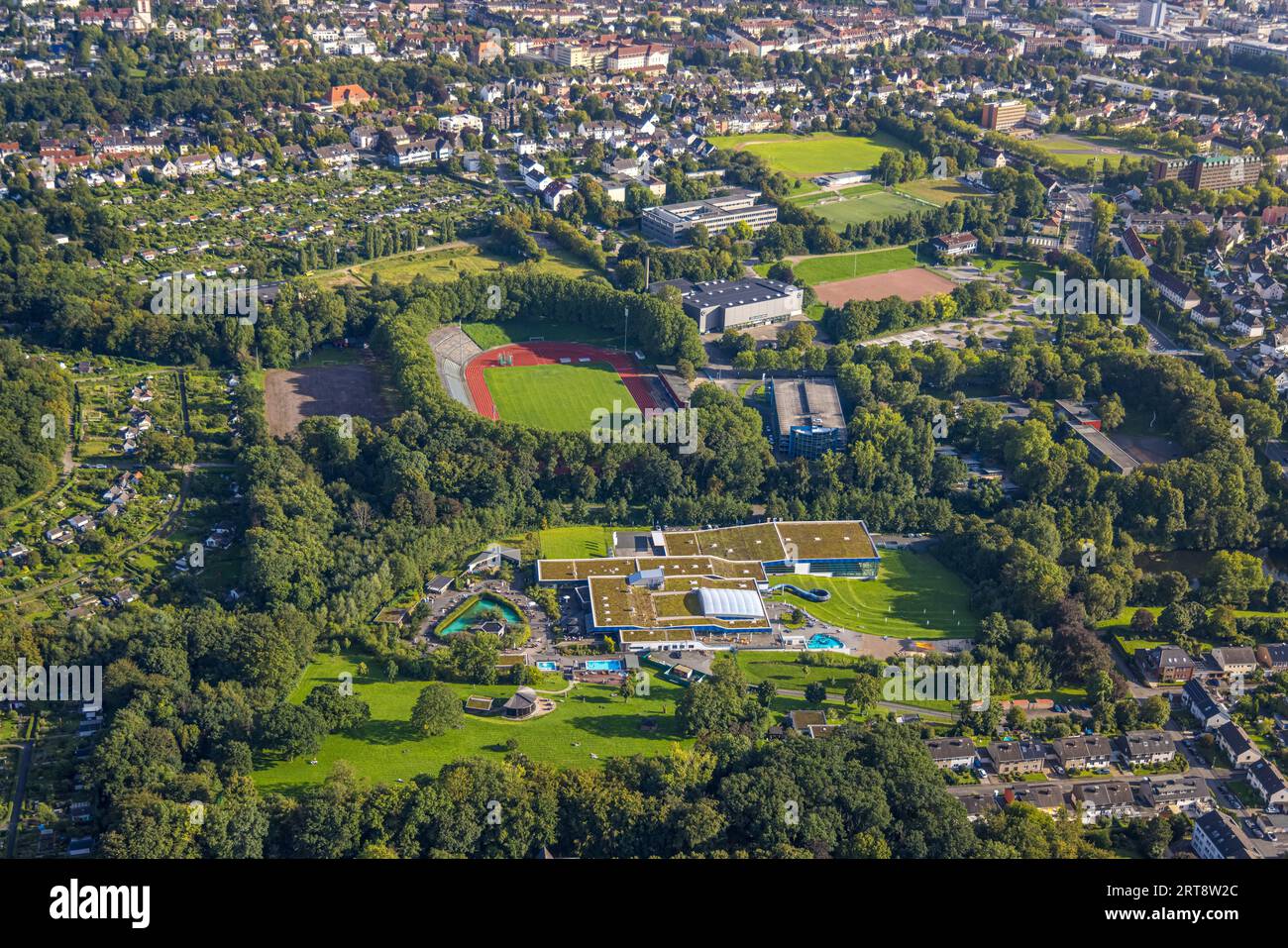 Aerial view, Ischelandstadion and Westfalenbad Hagen, Altenhagen, Hagen