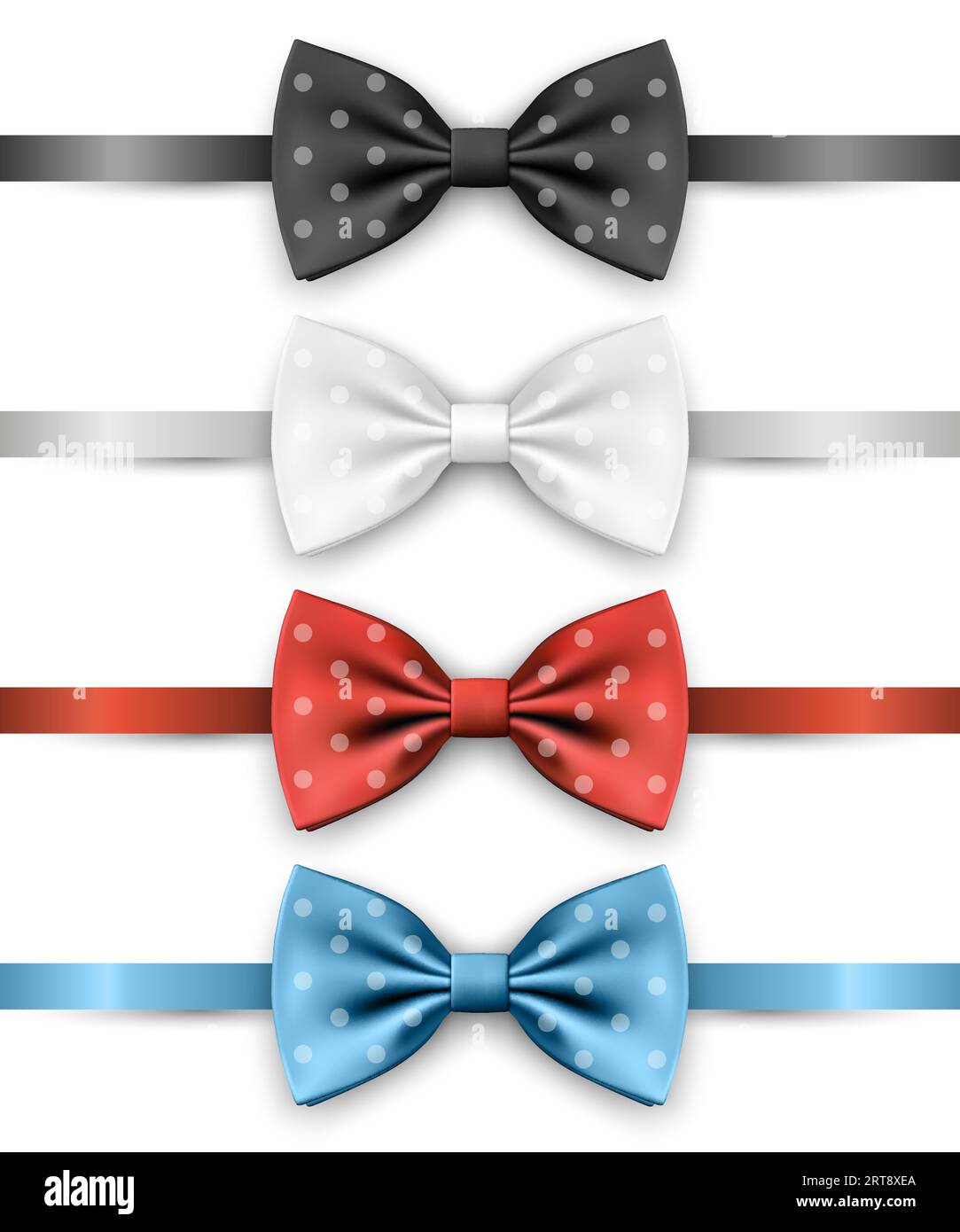 Vector 3d Realistic Blue, Black, Red, White Polka Dot Bow Tie Icon Set ...