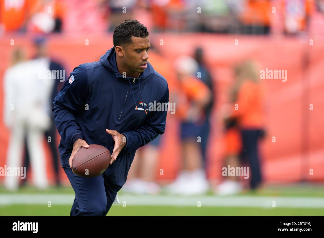 Denver Broncos quarterback Russell Wilson (3) warms up before the ...