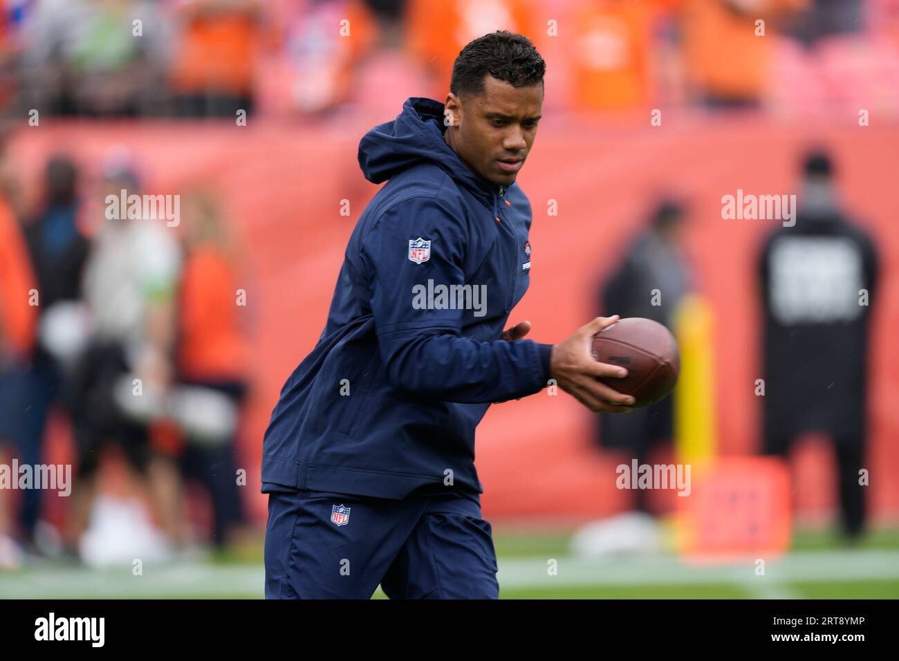 Denver Broncos quarterback Russell Wilson (3) warms up before the ...