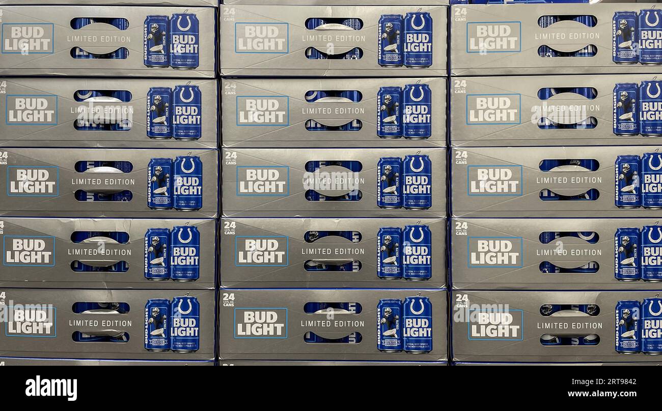 Indianapolis September 11, 2023 Bud Light beer display. Budweiser is