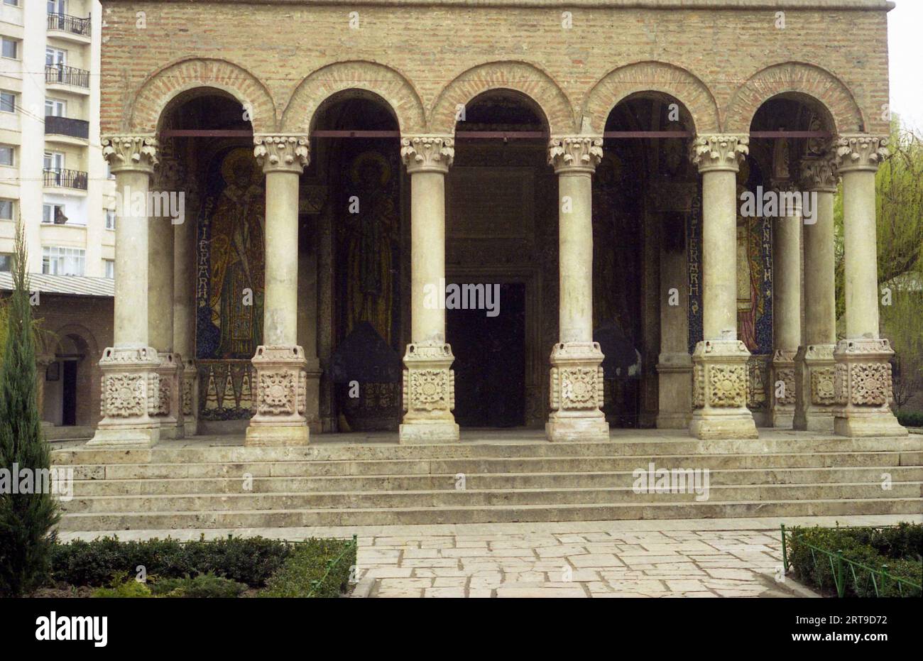 Bucharest, Romania, approx. 2000. Portico of  the Antim Monastery, a historical monument from the 18th century. Stock Photo