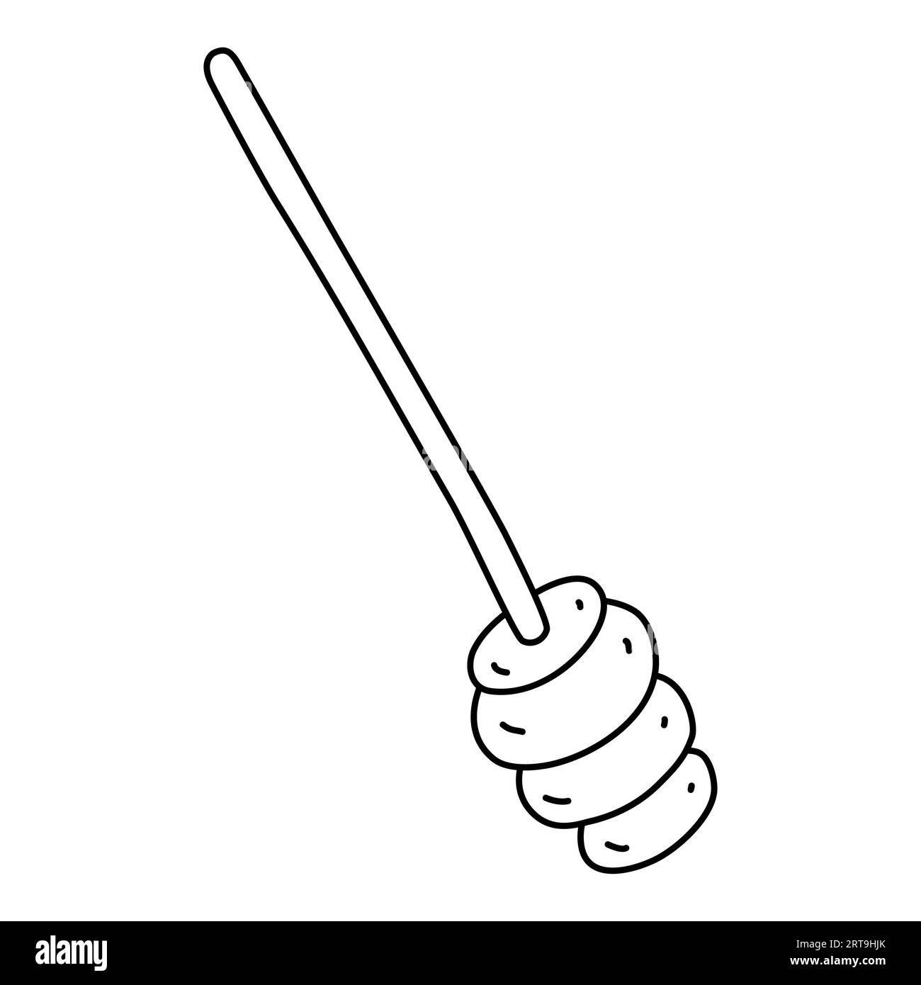 Wooden honey dipper or honey spoon, doodle style flat vector outline