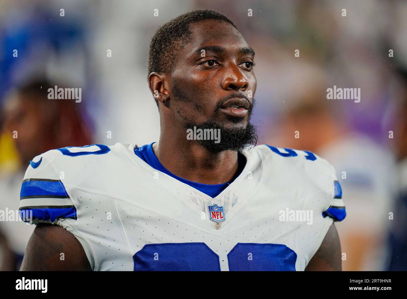 Dallas Cowboys defensive end DeMarcus Lawrence (90) looks on from the  sidelines during an NFL football game against the New York Giants on  Sunday, Sept. 10, 2023, in East Rutherford, N.J. (AP