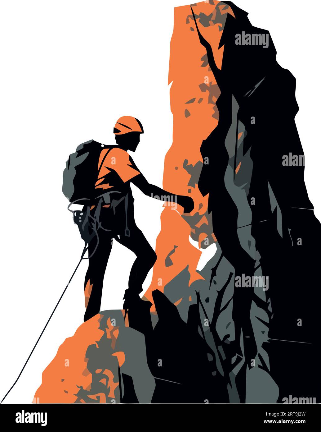 Man climbing mountain peak, conquering nature determination Stock ...