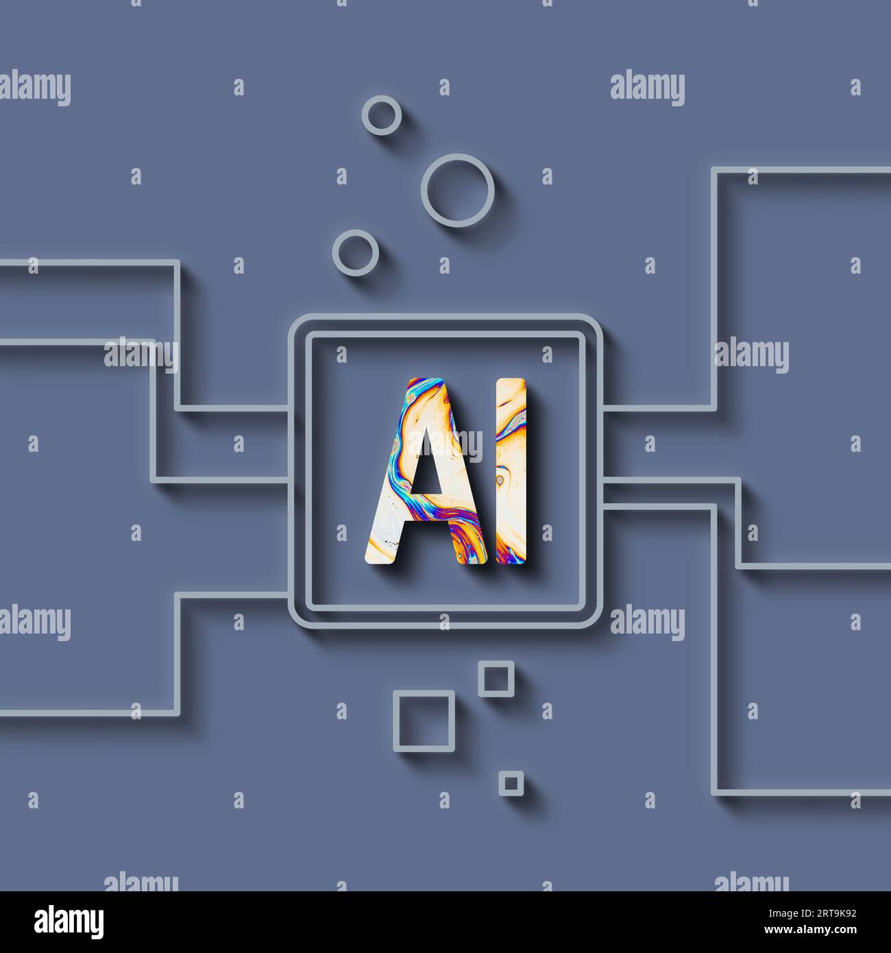 Artificial intelligence illustration, AI concept, computer network and data transformation Stock Photo