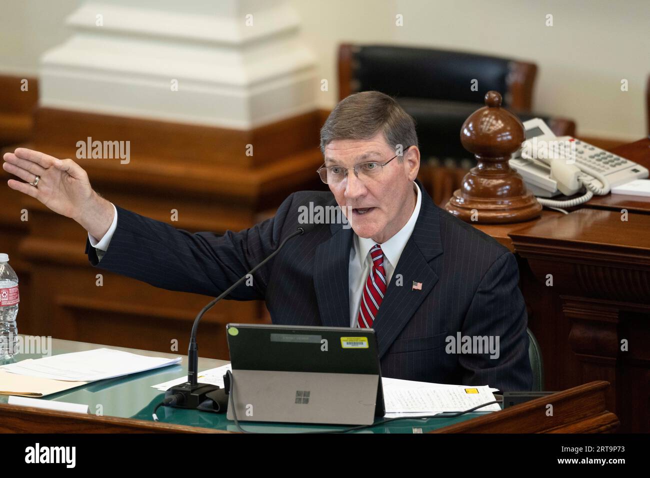 Austin, TX, USA. 11th Sep, 2023. Whistleblower and former deputy attorney general MARK PENLEY testifies during day 5 of Texas' former Attorney General Ken Paxton's impeachment trial in the Texas Senate on September 11, 2023. (Credit Image: © Bob Daemmrich/ZUMA Press Wire) EDITORIAL USAGE ONLY! Not for Commercial USAGE! Stock Photo