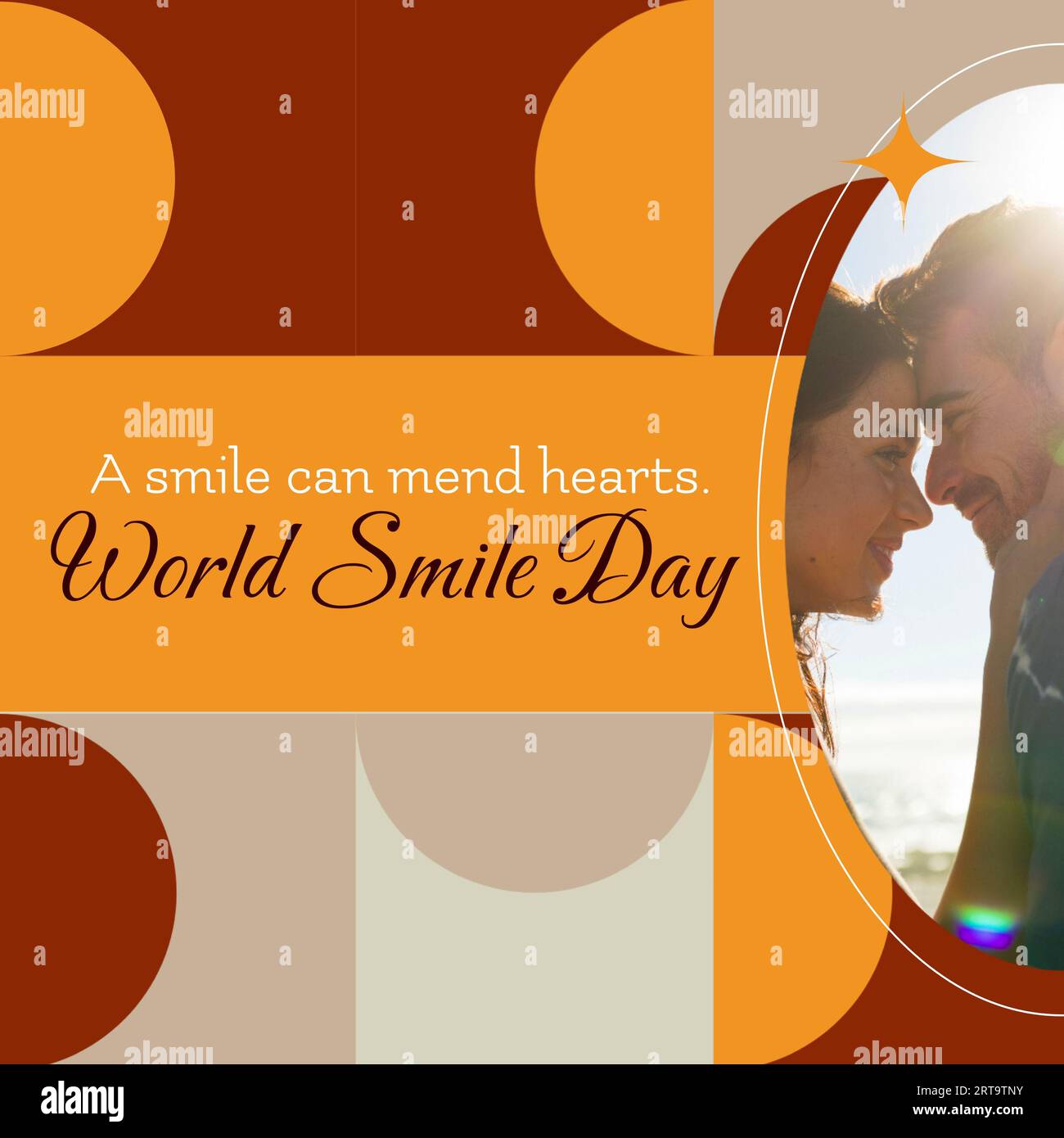 A smile can mend hearts world smile day text and senior diverse couple  smiling Stock Photo - Alamy, image size:1300x1390