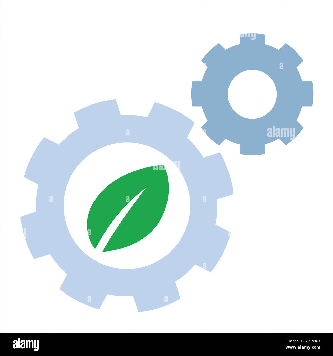 interconnected gear with green leaf icon symbol of cooperation partnership management for eco friendly sustainable environment system Stock Vector