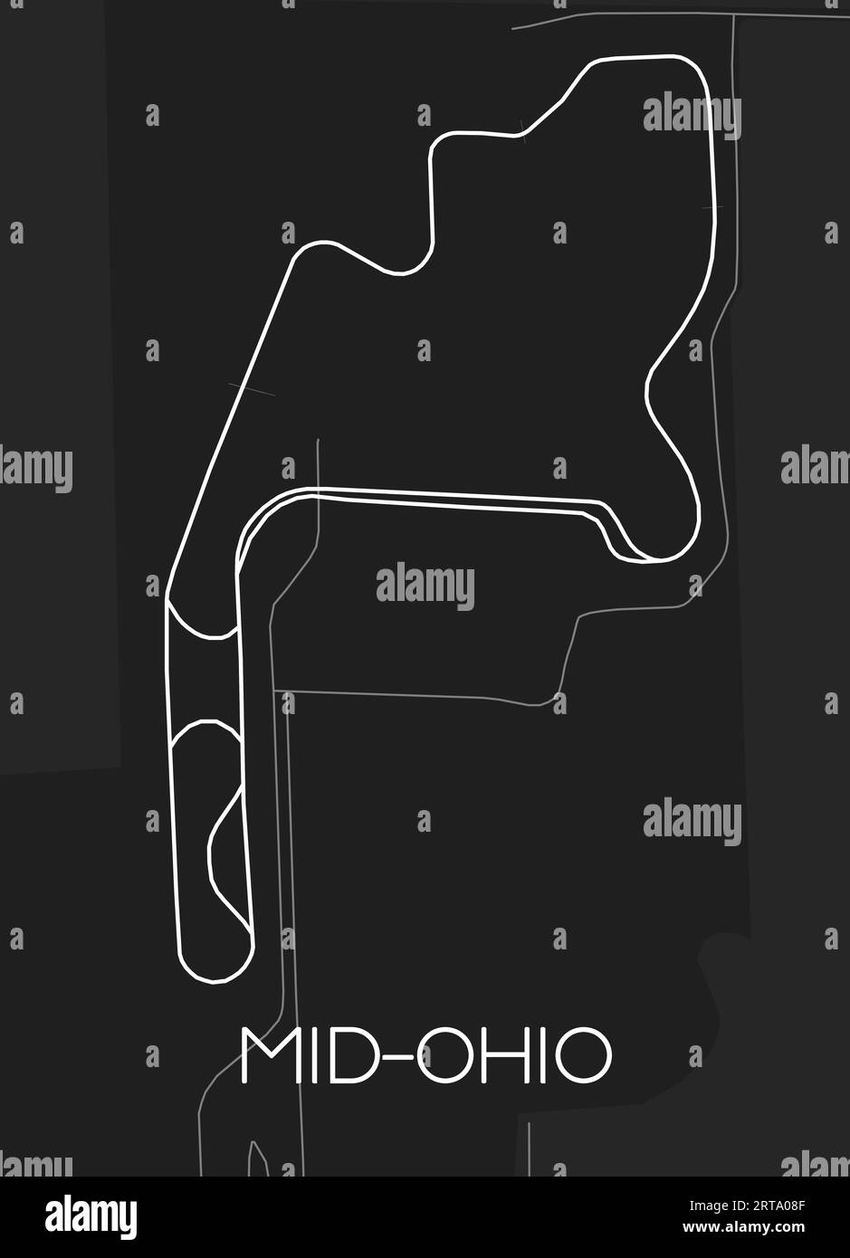 Mid-Ohio Sports Car Course Track Map for Poster Wall Art Stock Vector