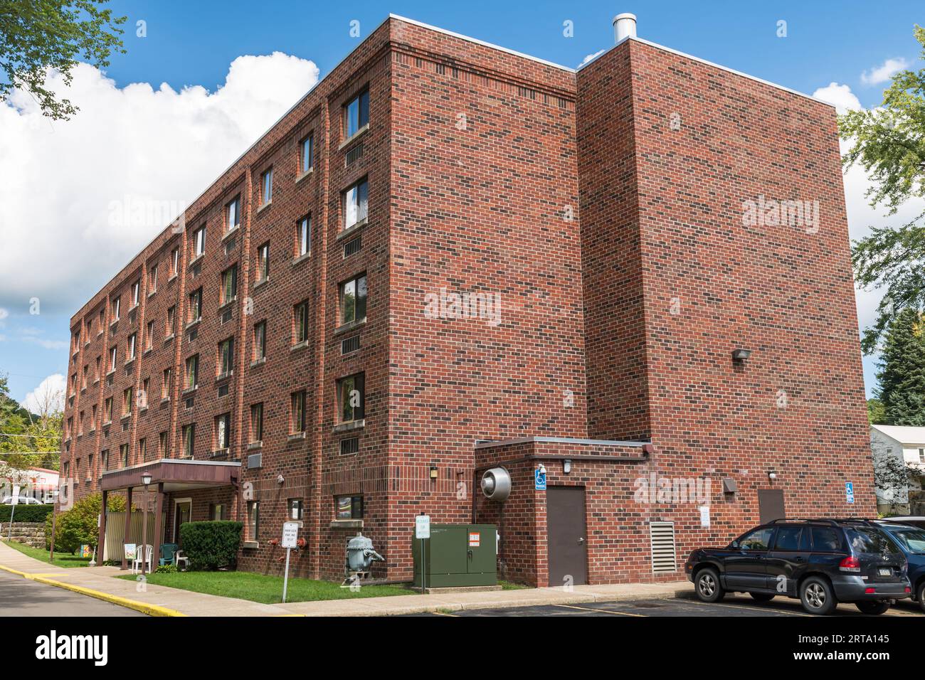The Tidioute Towers, a senior living five story apartment building on