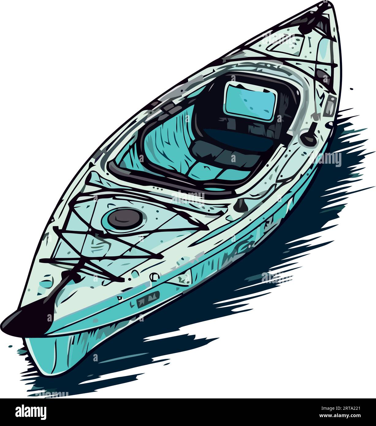 plastic kayak with paddle, isolated on white background Stock Vector