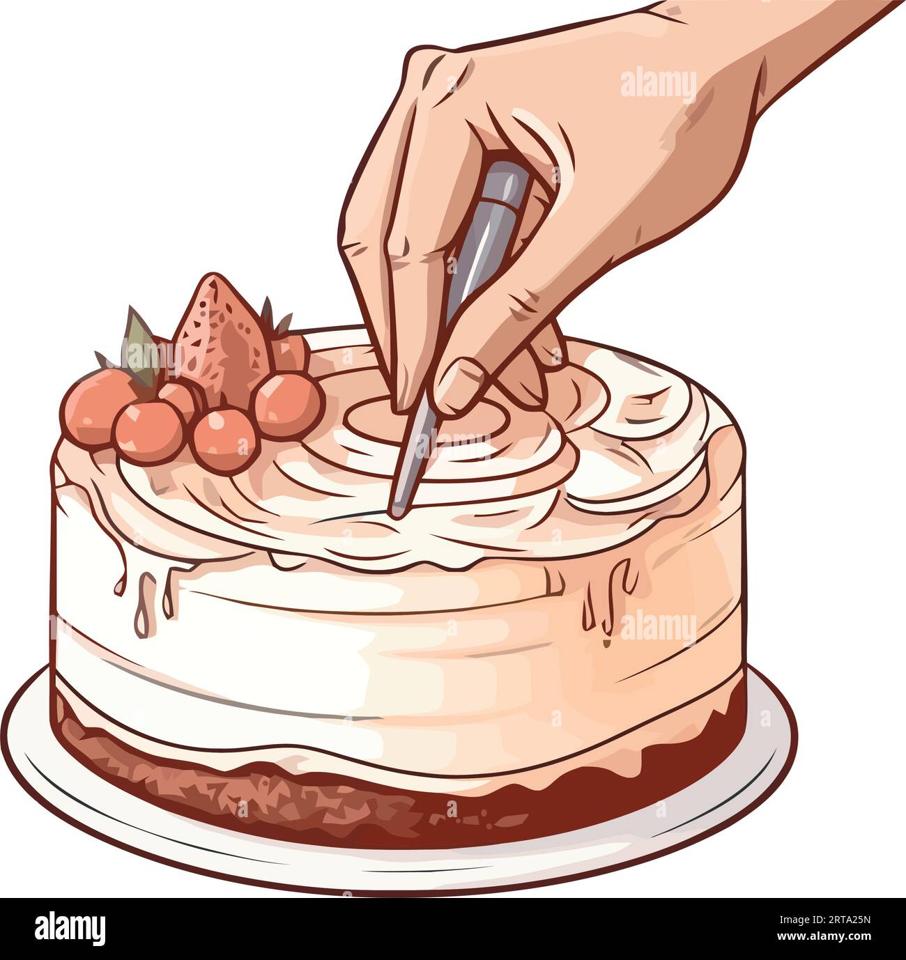 Hand drawn cartoon chef baking sweet cake Stock Vector Image & Art - Alamy